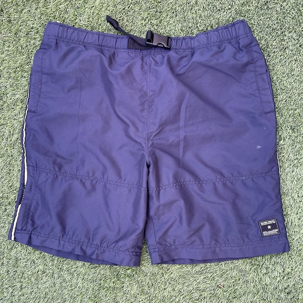 Vintage Old Navy Cargo Shorts Men's Large Blue Military Nylon Belted Y2k